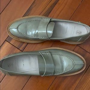 Brunello Cucinelli patent light olive green loafer